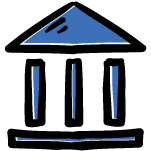 An icon of a blue bank