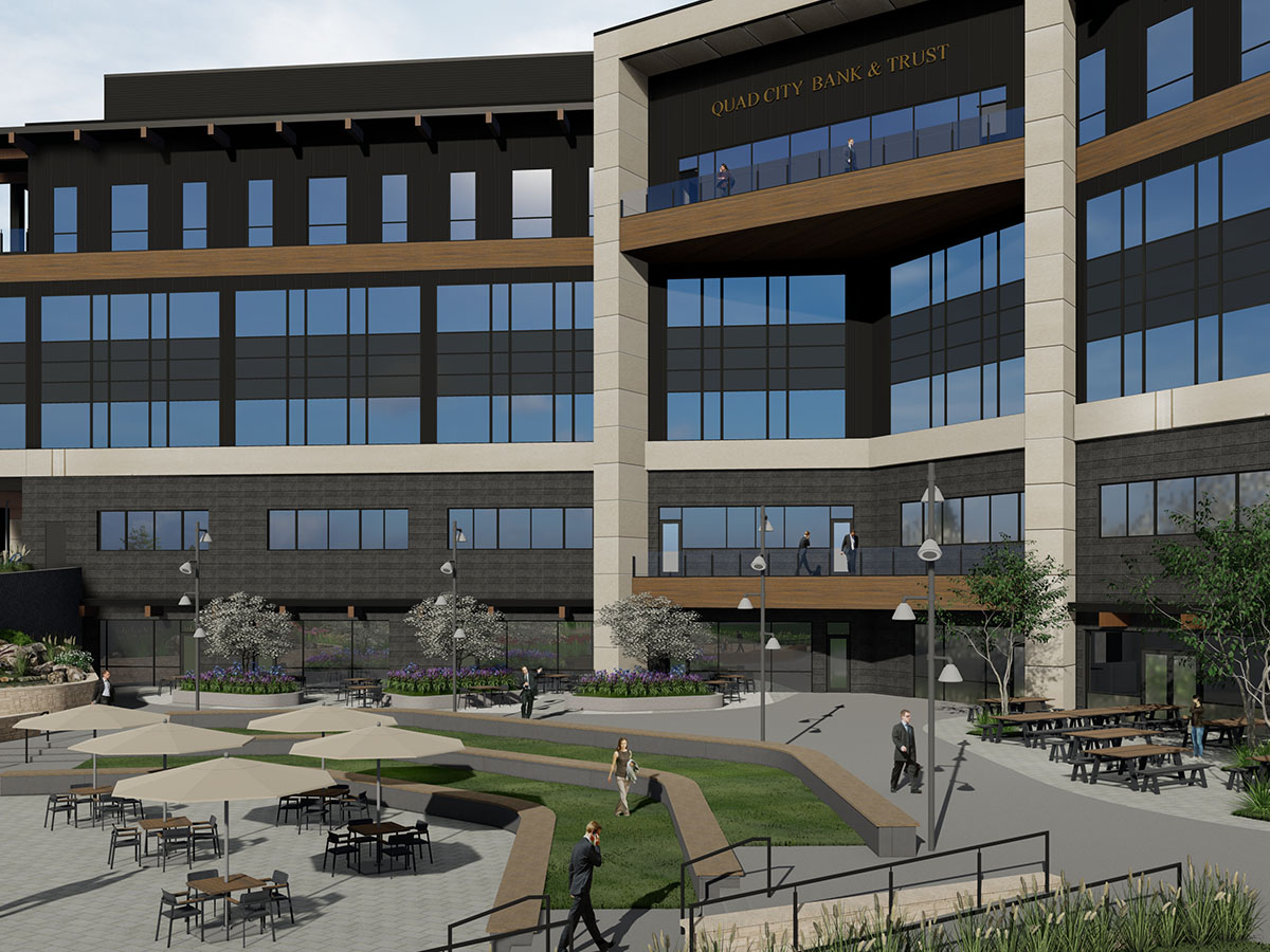 Rear exterior campus close-up render